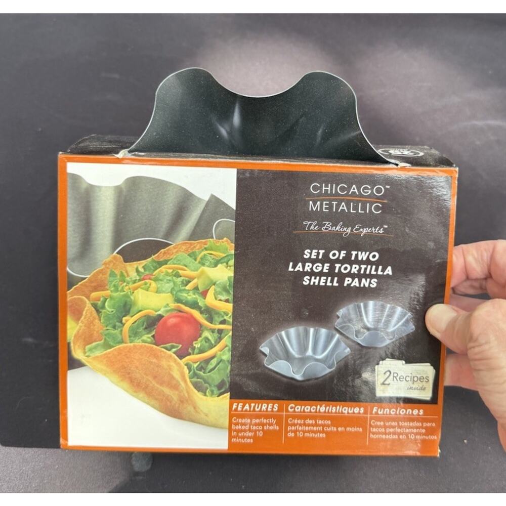 Chicago Metallic 2 Baked Tortilla Taco Shell Pans Non-Stick Dishwasher Safe NEW